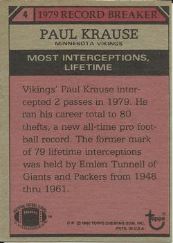 1980 Topps #4 Paul Krause Back
