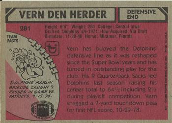 1980 Topps #281 Vern Den Herder Back