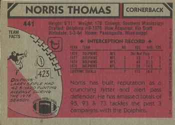 1980 Topps #441 Norris Thomas Back