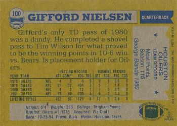1982 Topps #100 Gifford Nielsen Back