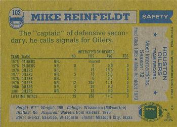 1982 Topps #102 Mike Reinfeldt Back