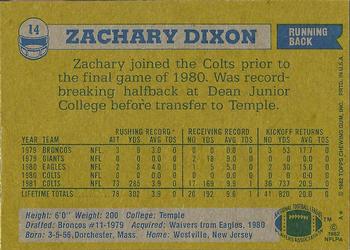1982 Topps #14 Zachary Dixon Back