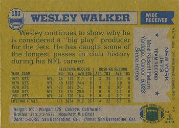1982 Topps #183 Wesley Walker Back
