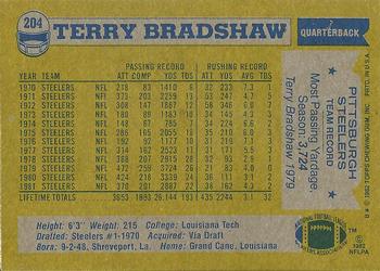 1982 Topps #204 Terry Bradshaw Back
