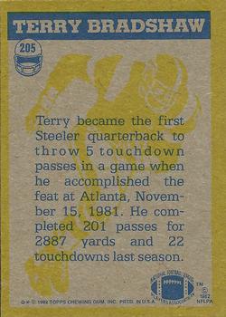 1982 Topps #205 Terry Bradshaw Back