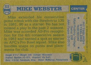 1982 Topps #222 Mike Webster Back