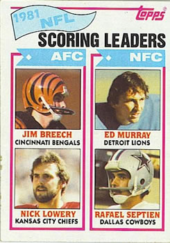 1982 Topps #260 Jim Breech / Ed Murray / Nick Lowery / Rafael Septien Front