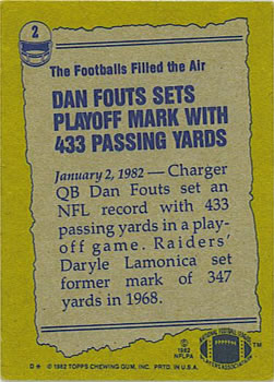 1982 Topps #2 Dan Fouts Back