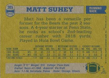 1982 Topps #305 Matt Suhey Back