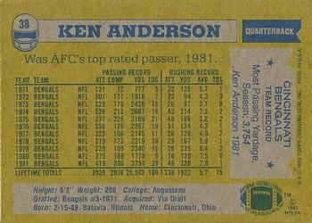 1982 Topps #38 Ken Anderson Back