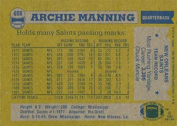 1982 Topps #408 Archie Manning Back