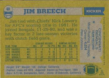 1982 Topps #40 Jim Breech Back