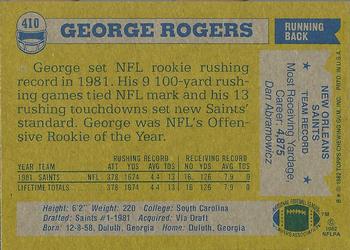 1982 Topps #410 George Rogers Back