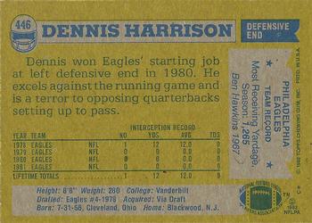 1982 Topps #446 Dennis Harrison Back