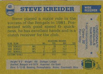 1982 Topps #49 Steve Kreider Back