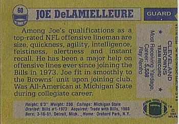 1982 Topps #60 Joe DeLamielleure Back