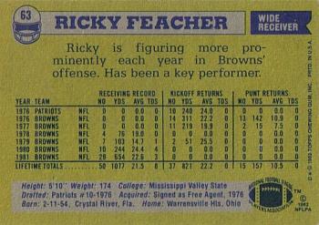 1982 Topps #63 Ricky Feacher Back