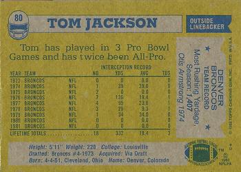 1982 Topps #80 Tom Jackson Back