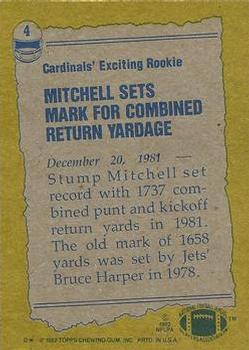 1982 Topps #4 Stump Mitchell Back