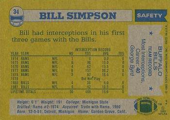 1982 Topps #34 Bill Simpson Back