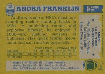 1982 Topps #130 Andra Franklin Back