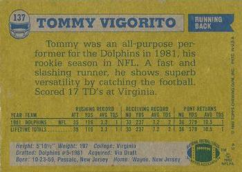 1982 Topps #137 Tommy Vigorito Back