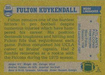 1982 Topps #285 Fulton Kuykendall Back