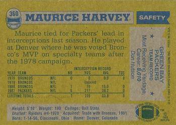 1982 Topps #360 Maurice Harvey Back
