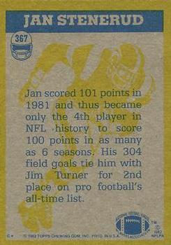 1982 Topps #367 Jan Stenerud Back