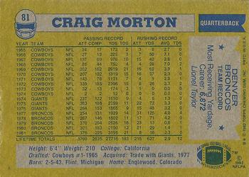1982 Topps #81 Craig Morton Back