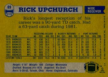 1982 Topps #89 Rick Upchurch Back