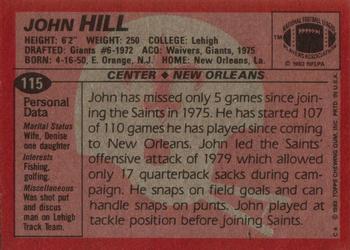 1983 Topps #115 John Hill Back