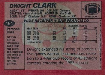 1983 Topps #164 Dwight Clark Back