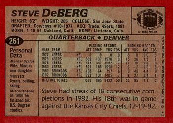 1983 Topps #261 Steve DeBerg Back