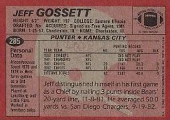 1983 Topps #285 Jeff Gossett Back