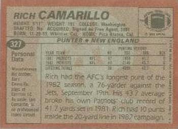 1983 Topps #327 Rich Camarillo Back