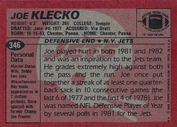1983 Topps #346 Joe Klecko Back