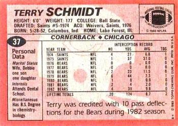 1983 Topps #37 Terry Schmidt Back