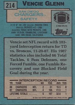 1988 Topps #214 Vencie Glenn Back