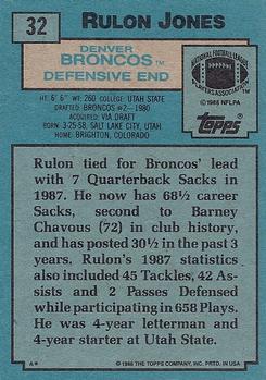 1988 Topps #32 Rulon Jones Back