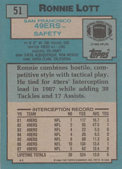 1988 Topps #51 Ronnie Lott Back
