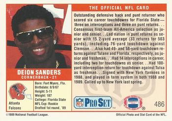 1989 Pro Set #486 Deion Sanders Back