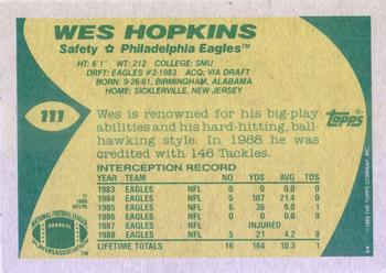1989 Topps #111 Wes Hopkins Back