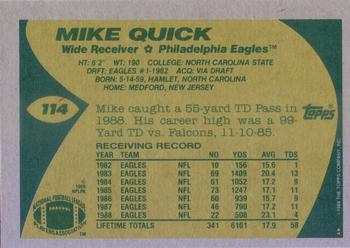 1989 Topps #114 Mike Quick Back