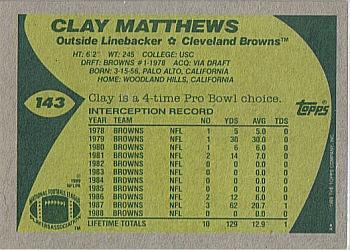 1989 Topps #143 Clay Matthews Back
