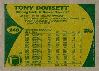 1989 Topps #240 Tony Dorsett Back