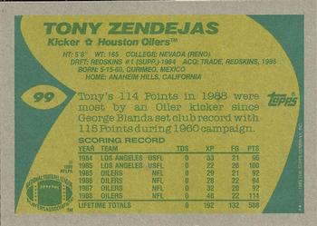 1989 Topps #99 Tony Zendejas Back