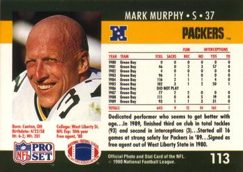 1990 Pro Set #113 Mark Murphy Back