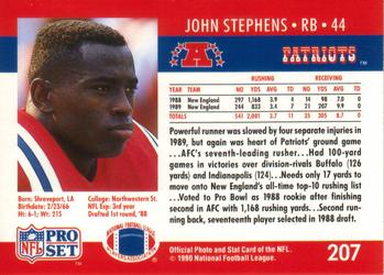 1990 Pro Set #207 John Stephens Back