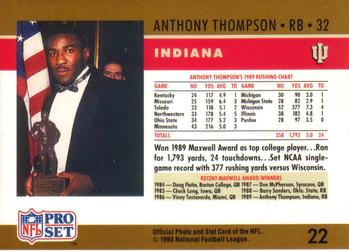 1990 Pro Set #22 Anthony Thompson Back